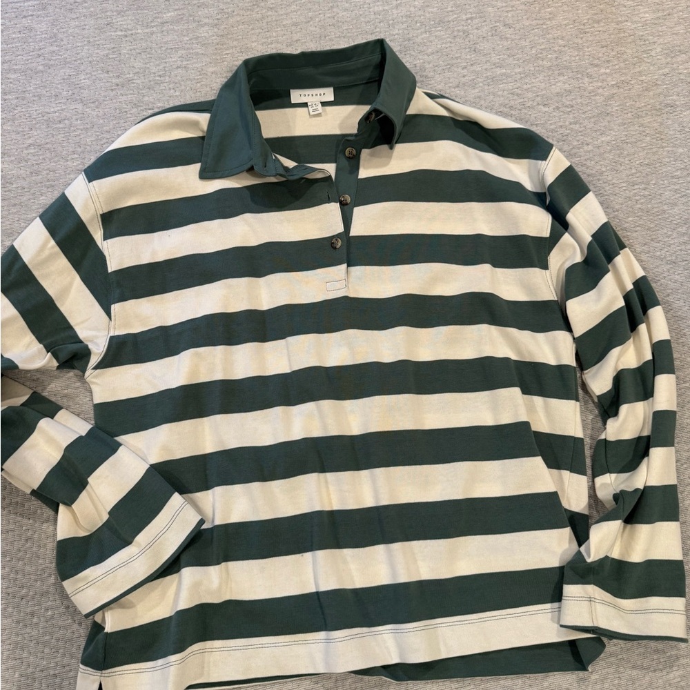 Topshop Green and White Striped Long Sleeve Tee